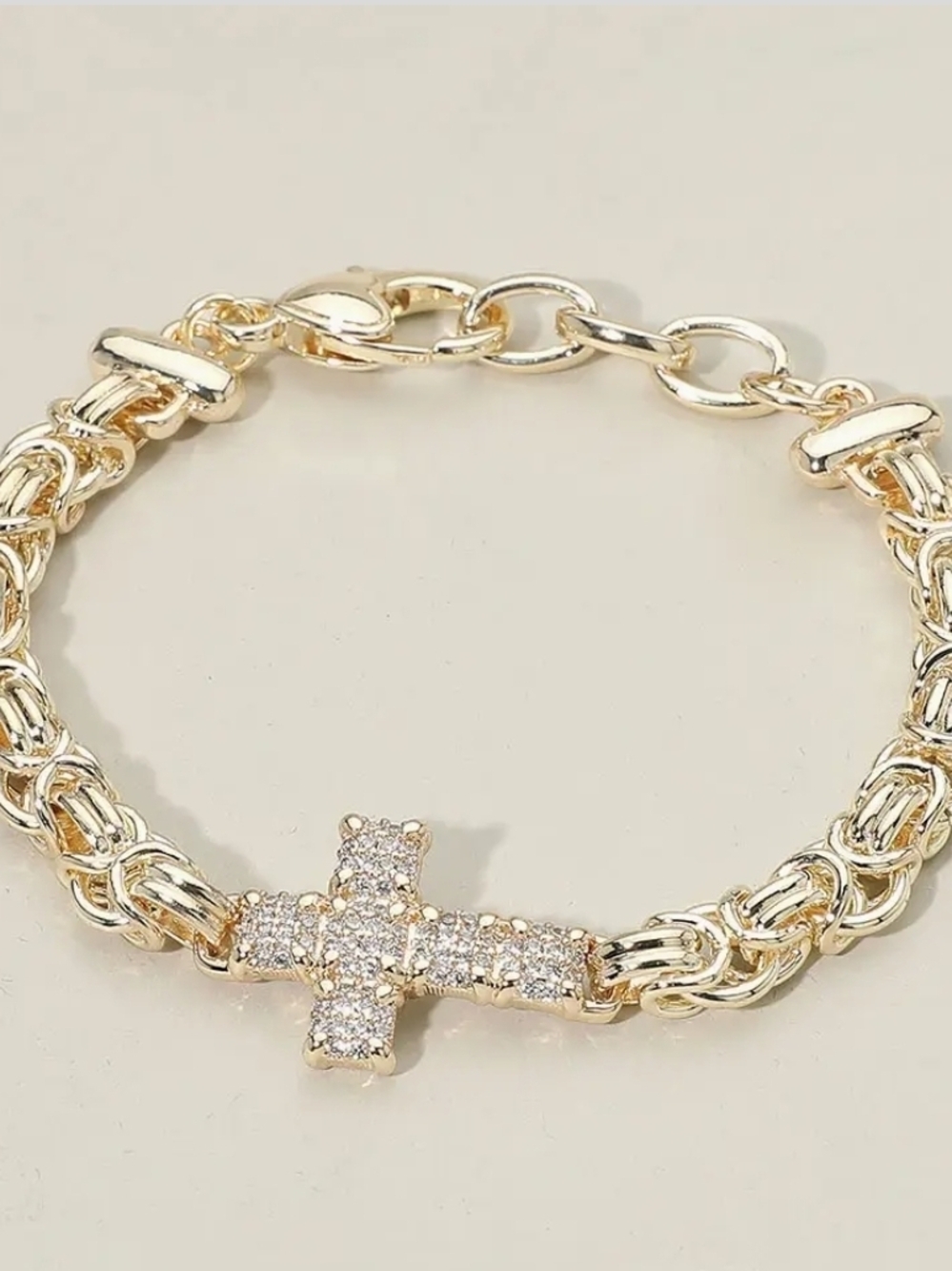 Dazzling Gold Cross Link Bracelet with Crystal Accents